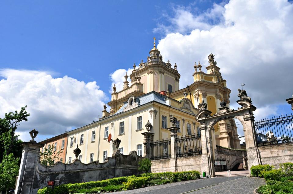 Cathedral of Saint George in Lviv, which is part of the Ukrainian Greek Catholic Church. <a href="https://commons.wikimedia.org/wiki/File:Sobor_Sv_Yura_Lviv.JPG" rel="nofollow noopener" target="_blank" data-ylk="slk:Fed4ev via Wikimedia Commons;elm:context_link;itc:0;sec:content-canvas" class="link ">Fed4ev via Wikimedia Commons</a>, <a href="http://creativecommons.org/licenses/by-sa/4.0/" rel="nofollow noopener" target="_blank" data-ylk="slk:CC BY-SA;elm:context_link;itc:0;sec:content-canvas" class="link ">CC BY-SA</a>