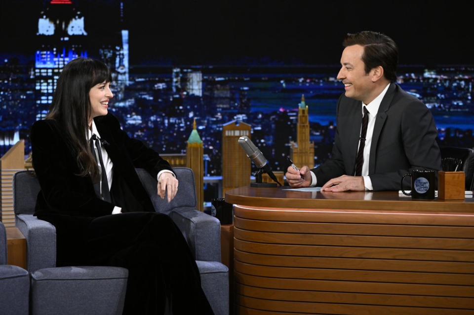 Dakota Johnson on “The Tonight Show With Jimmy Fallon.” - Credit: Todd Owyoung/NBC