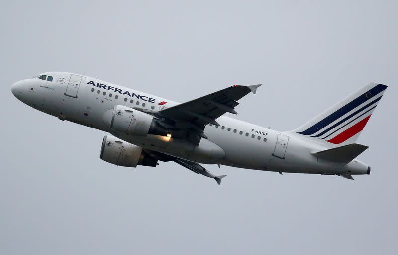 FILE PHOTO: An Airbus A318 of Air France takes off at the aircraft builder's headquarters of Airbus in Colomiers near Toulouse