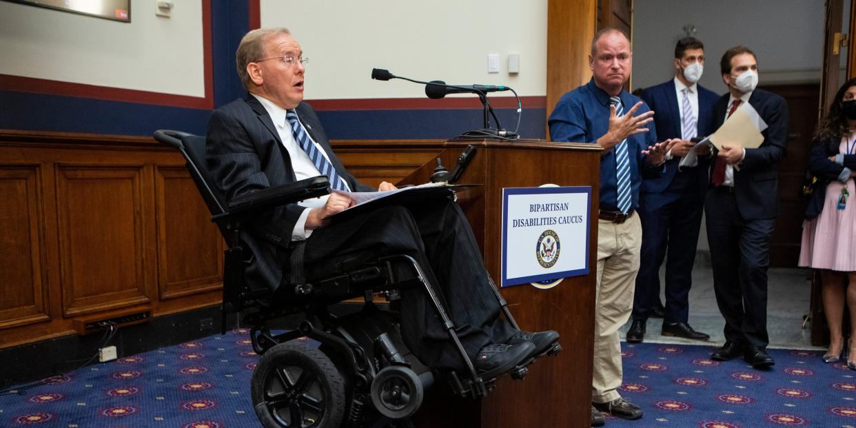Rep. Jim Langevin in a power wheelchair