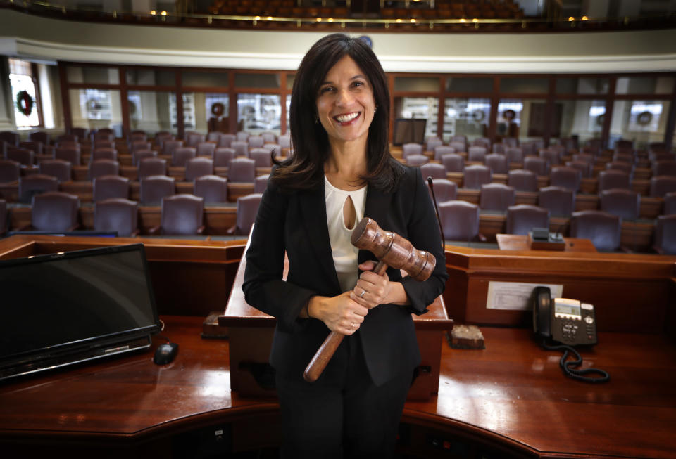 In this photo taken Thursday, Nov. 29, 2018, House Speaker Sara Gideon, D-Freeport, poses in the House Chamber at the State House. Maine voters sent a record number of women to the Legislature on Election Day as liberal spending boosting female candidates helped Democrats sweep into control of the Statehouse. (Photo: Robert F. Bukaty/ AP Photo)