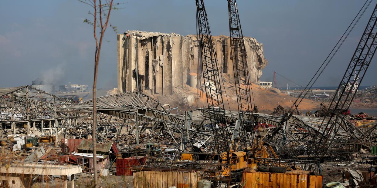 A view of Beirut ports silo on August 5, 2020 in the aftermath of a massive explosion in the Lebanese capital. - Rescuers searched for survivors in Beirut today after a cataclysmic explosion at the port sowed devastation across entire neighbourhoods, killing more than 100 people, wounding thousands and plunging Lebanon deeper into crisis. (Photo by PATRICK BAZ / AFP) (Photo by PATRICK BAZ/AFP via Getty Images)