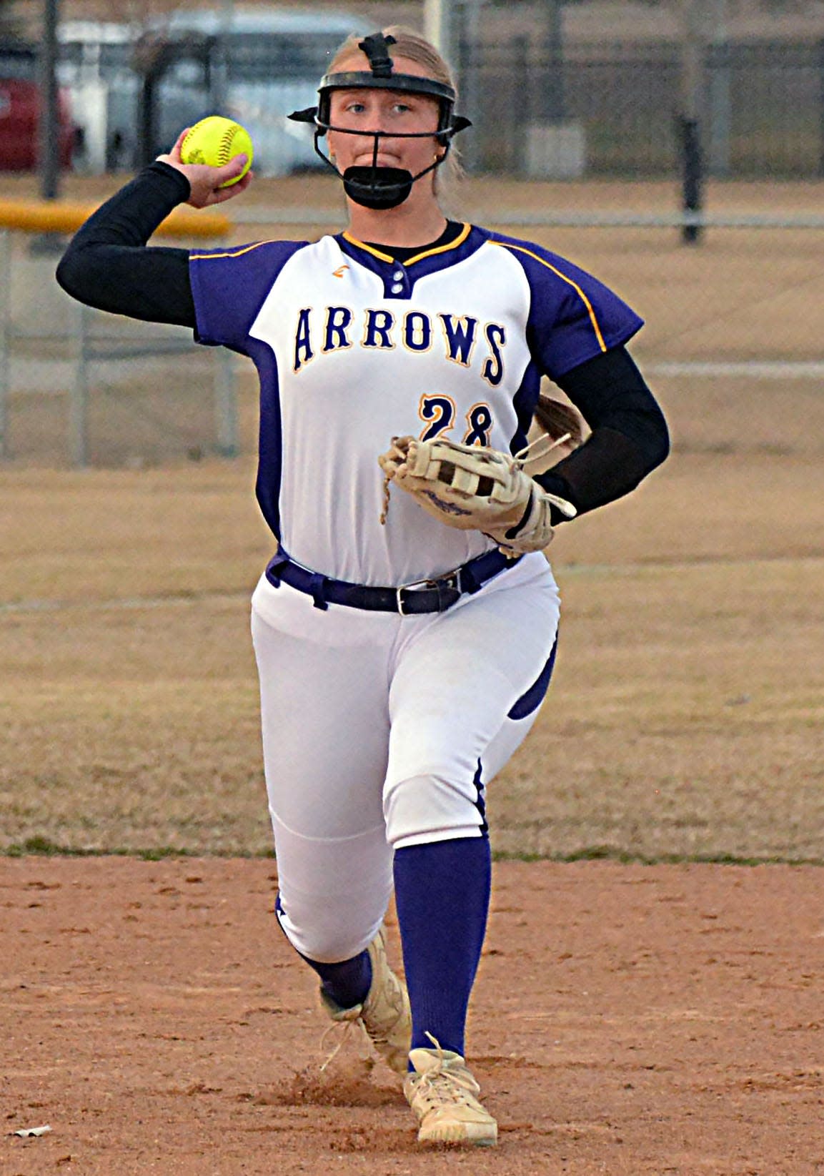 Watertown shortstop Jade Lund fires to first after fielding a grounder during a high school softball game against Brookings on Tuesday, April 9, 2024 at the Premier Softball Complex. Brookings won 11-7.