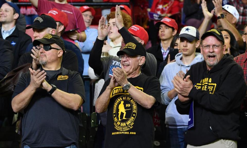 Oath Keepers founder Stewart Rhodes at Donald Trump Jr’s rally in Texas.