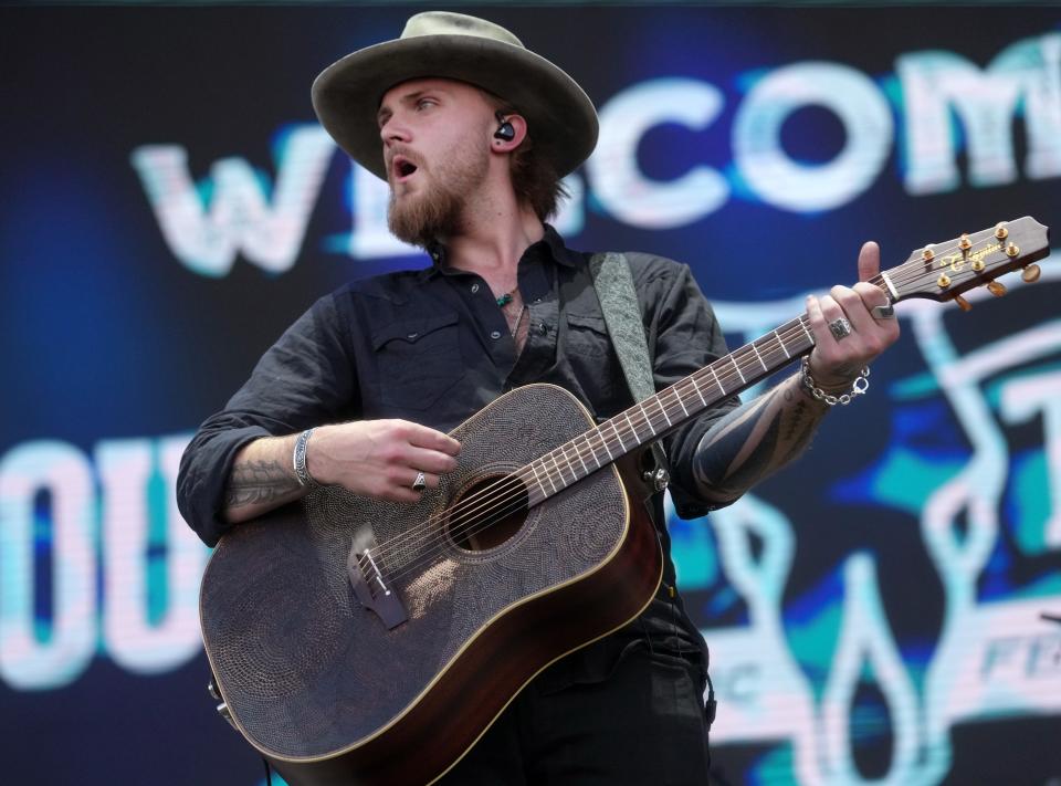 Jackson Dean performs with his band at Country Thunder music festival in Florence on April 15, 2023.