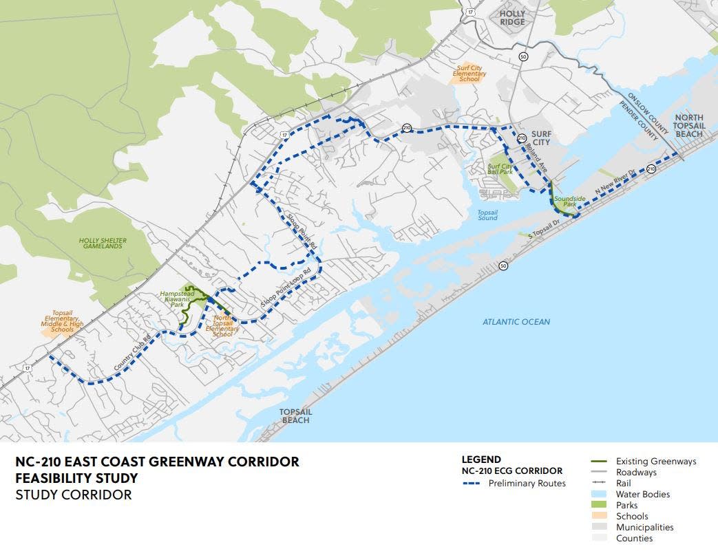 Officials in the Wilmington region are conducting a study of a 16-mile trail connecting towns in the Topsail area of Pender County.
