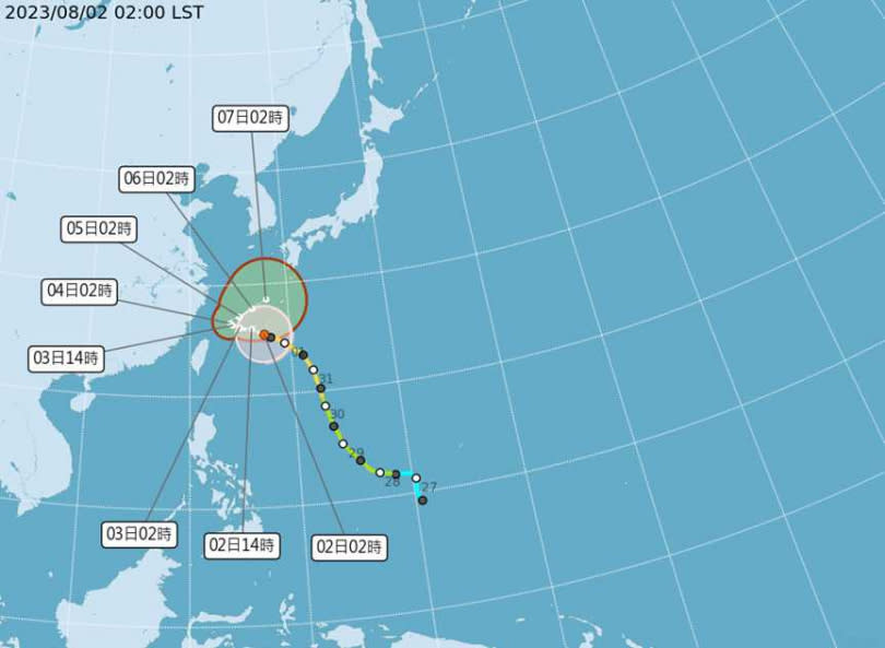 卡努颱風預測路徑。（圖／氣象局）