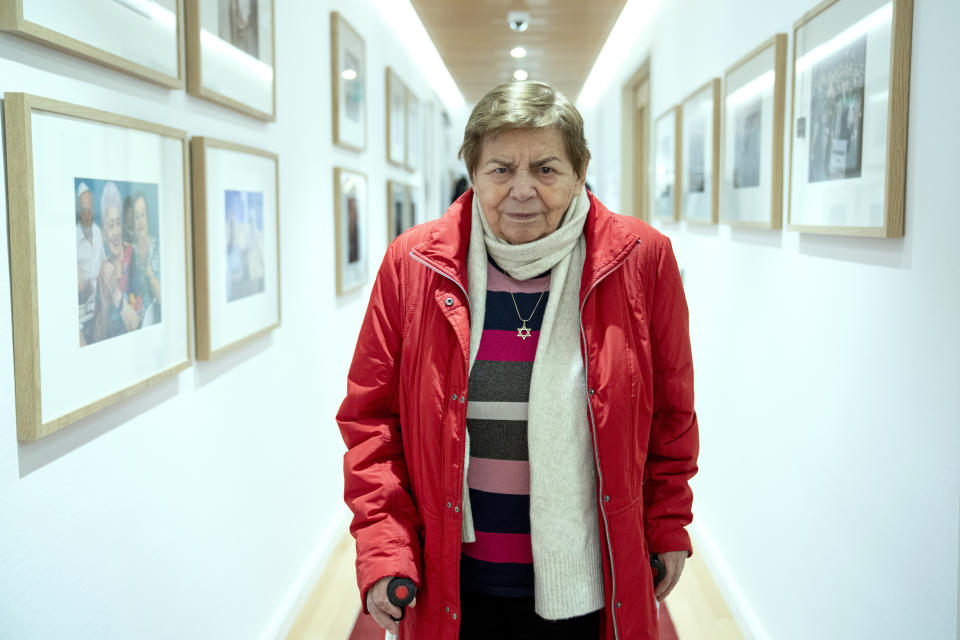 Ruth Winkelmann, 95, who is one of the survivors of the Holocaust, stands for a photo in Berlin, Germany, Wednesday, Jan. 17, 2024. Almost 80 years after the Holocaust, about 245,000 Jewish survivors are still living across more than 90 countries. A new report reveals that nearly half of them, or 49%, are living in Israel, 18% in Western Europe, 16% in the United States, and 12% in countries of the former Soviet Union. (AP Photo/Ebrahim Noroozi)