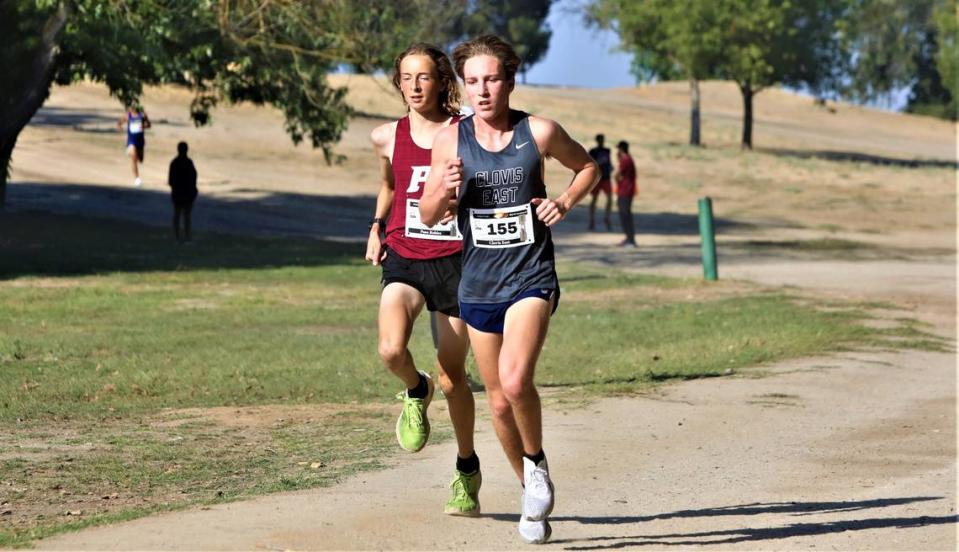 Clovis East senior Carter Spradling took first in the large school varsity boys race at the 20th Golden Eagle Invitational at Woodward Park in Fresno. His time was 15:46.6.