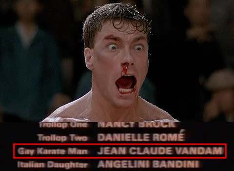 Jean-Claude Van Damme in 'Monaco Forever' JCVD made a brief and not particularly memorable turn in the low budget 1983 flick 'Monaco Forever'. The most memorable thing about his role was his character's name 'Gay Karate Man'. They didn't even manage to spell his name right....