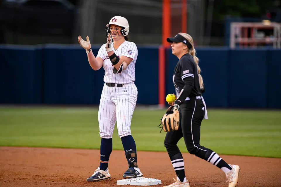 Bri Ellis (77) during the Game between the Troy Trojans and the #24 Auburn Tigers at Jane B. Moore Field in Auburn, Al on Wednesday, Apr 12, 2023.<br>Grayson Belanger/Auburn Tigers