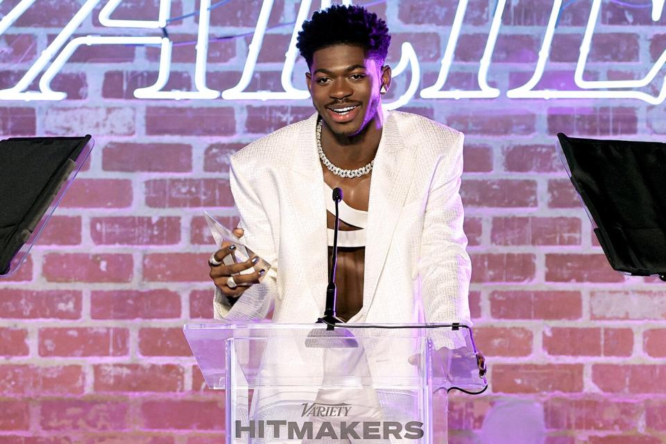 Lil Nas X accepts Innovator of the Year onstage during Variety's Hitmakers Brunch presented by Peacock | Girls5eva on December 04, 2021 in Downtown Los Angeles.