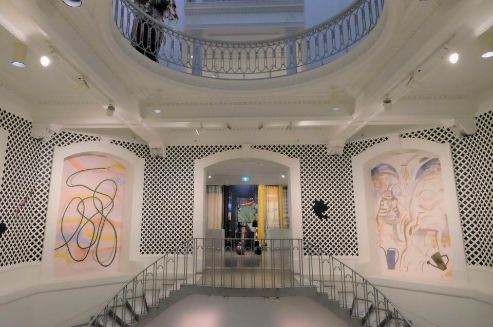 Staircase and artwork inside The Vancouver Art Gallery