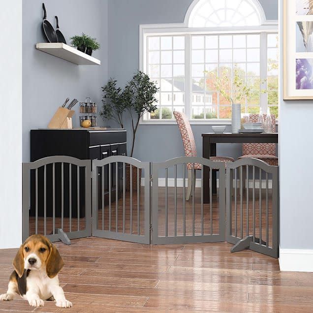 Arched Top Freestanding Gray Dog Gate
