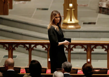 First Lady Melania Trump arrives at St. Martin's Episcopal Church for funeral services for former first lady Barbara Bush in Houston, Texas, U.S., April 21, 2018. David J. Phillip/Pool via Reuters