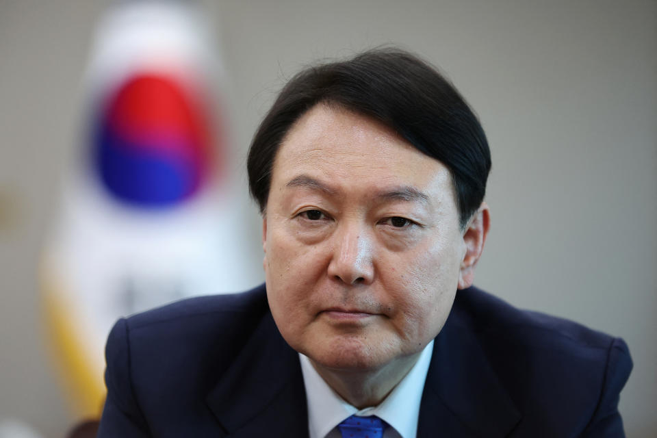 South Korean President Yoon Suk Yeol attends an interview with Reuters at the Presidential Office in Seoul, South Korea, April 18, 2023.   REUTERS/Kim Hong-Ji
