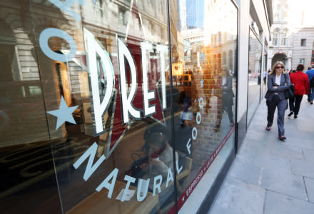 A pedestrian passes a Pret A Manger sandwich store, operated by private equity firm Bridgepoint, in London, U.K., on Tuesday, April 21, 2015. Bridgepoint bought Pret, who announced a full-year sales rise of 16% today, from founders Sinclair Beecham and Julian Metcalfe and McDonald's Corp. for 345 million pounds. Photographer: Chris Ratcliffe/Bloomberg via Getty Images