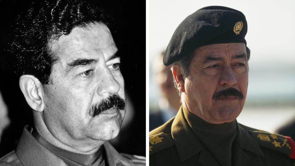 A side-by-side photo of Saddam Hussein and his body double.
