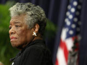 U.S. poet Maya Angelou speaks during a ceremony to honor South African Archbishop Emeritus Desmond Tutu with the J. William Fulbright Prize for International Understanding Award in Washington November 21, 2008. REUTERS/Jim Young