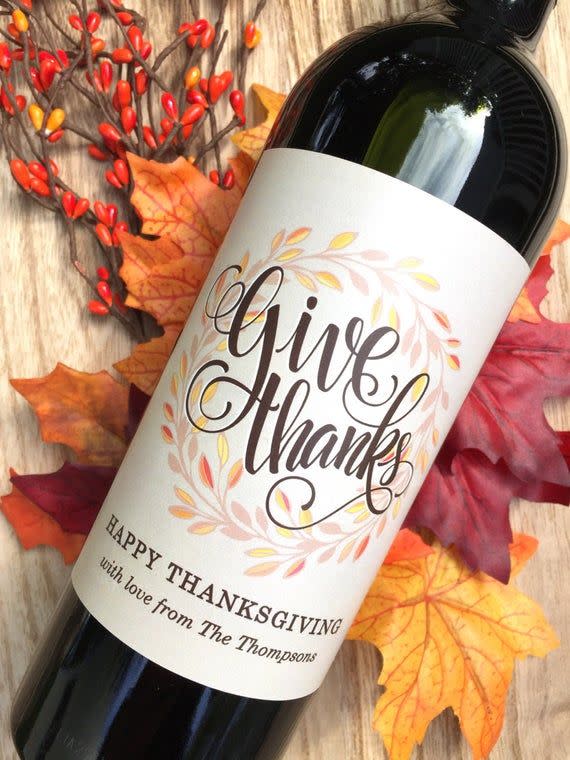 Thanksgiving Give Thanks Wine Label