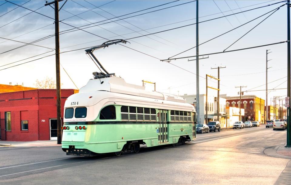 Streetcar vehicles on downtown El Paso streets via Getty Images