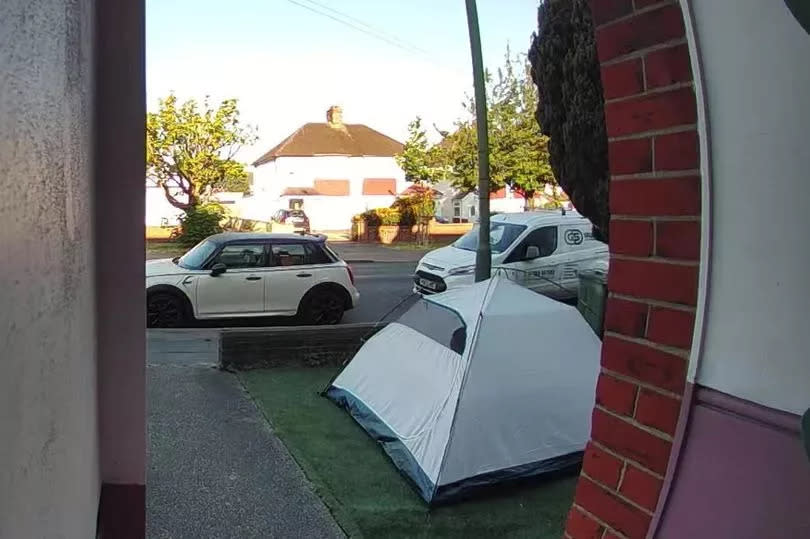 The tent on the baffled family's front garden
