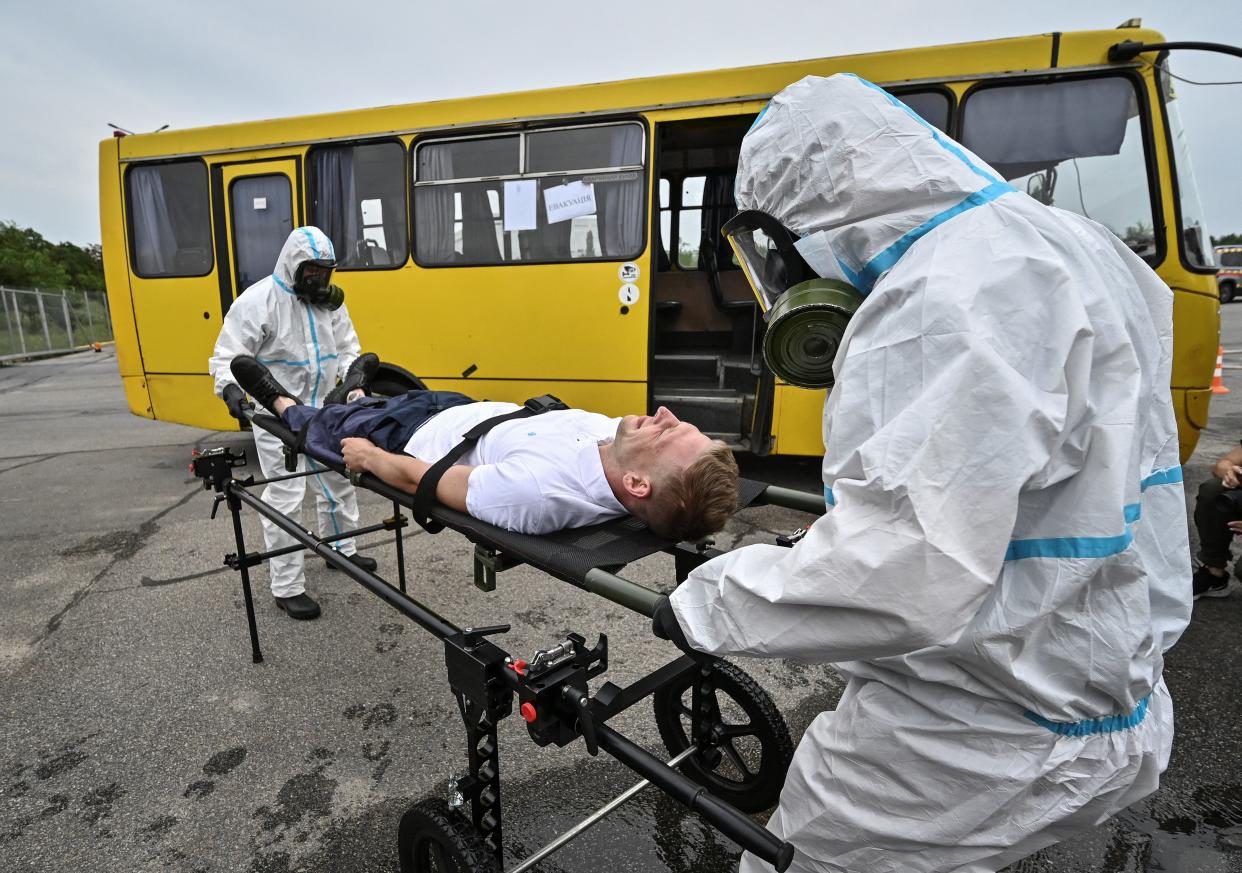 Officials attend anti-radiation drills for case of an emergency situation at Zaporizhzhia (REUTERS/Stringer)