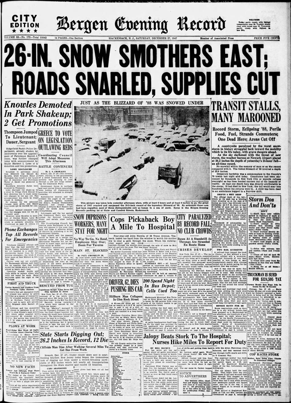 The front page of The Record on Dec. 27, 1947.