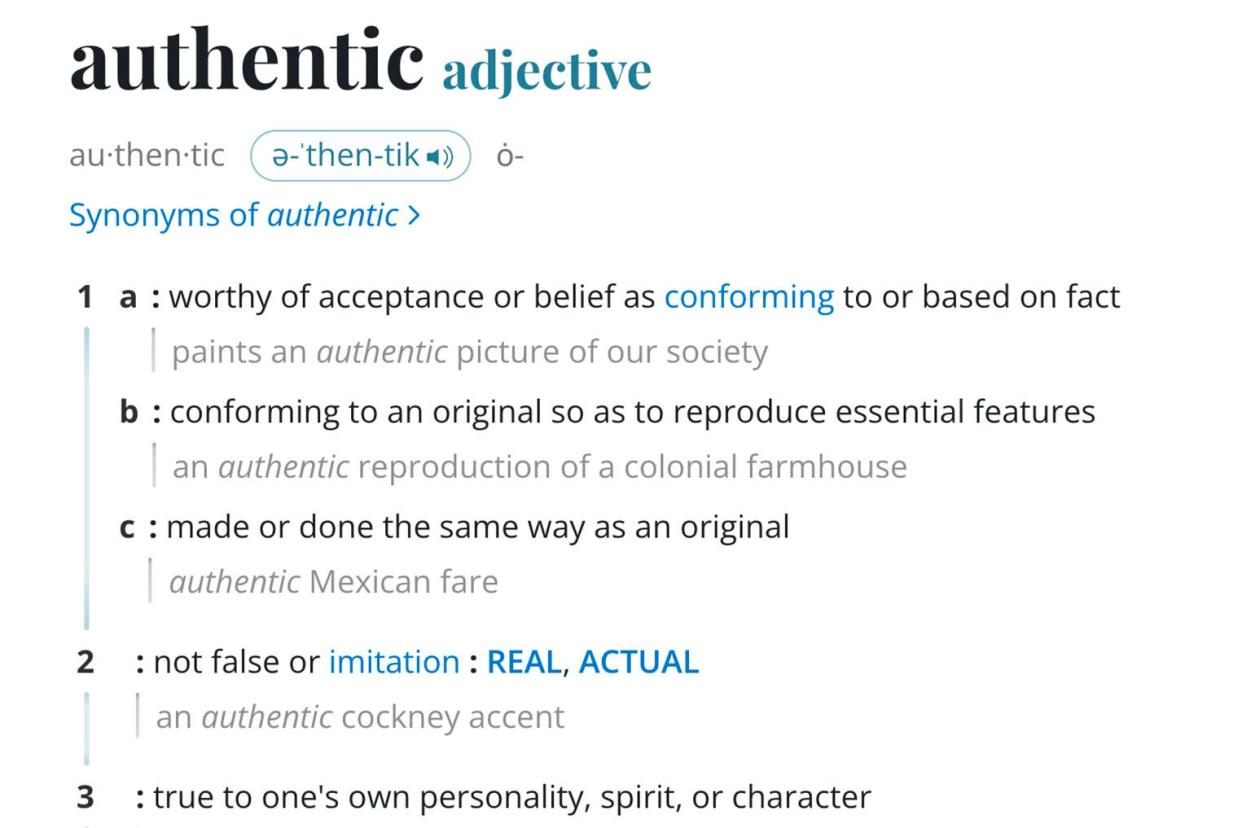 This image released by Merriam-Webster shows an online dictionary entry for authentic. (Merriam-Webster via AP) ORG XMIT: NYET900