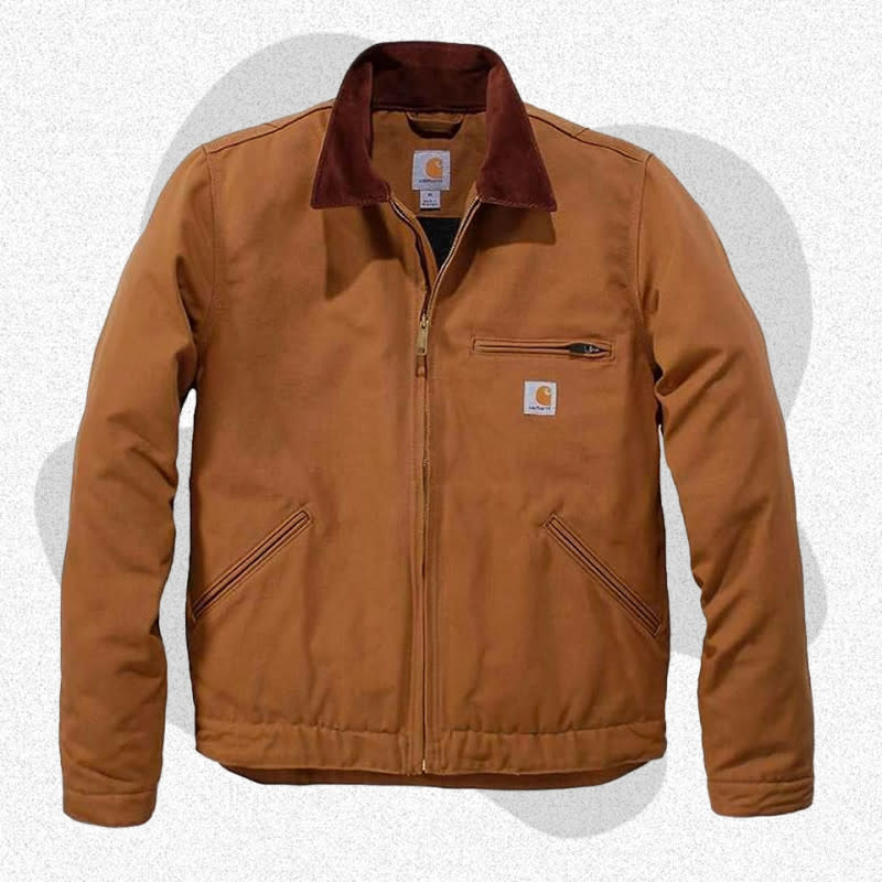 <p>Courtesy of Amazon</p><p>Carhartt’s zip-up Detroit jacket is a workwear staple. The simple zip-front and cropped blouson fit make it easy to style with men’s jeans, <a href="http://mensjournal.com/style/best-khaki-pants-men" rel="nofollow noopener" target="_blank" data-ylk="slk:chinos;elm:context_link;itc:0;sec:content-canvas" class="link ">chinos</a>, and work pants. It’s warmer than most jackets on this list because of the blanket lining, but that extends the usefulness of the jacket into colder weather. The Detroit jacket has a secure zip pocket on the chest, two inner pockets, and two outer hand pockets, making it perfect for carrying your everyday essentials, regardless of the color of your collar.</p><p>[From $110; <a href="https://www.amazon.com/Carhartt-Detroit-Jacket-Regular-Sizes/dp/B07S2D56H6?th=1&psc=1&linkCode=ll1&tag=mj-falljackets-jzavaleta-080423-update-20&linkId=f56841499178c280e4625797eebfbc54&language=en_US&ref_=as_li_ss_tl" rel="nofollow noopener" target="_blank" data-ylk="slk:amazon.com;elm:context_link;itc:0;sec:content-canvas" class="link ">amazon.com</a>]</p>