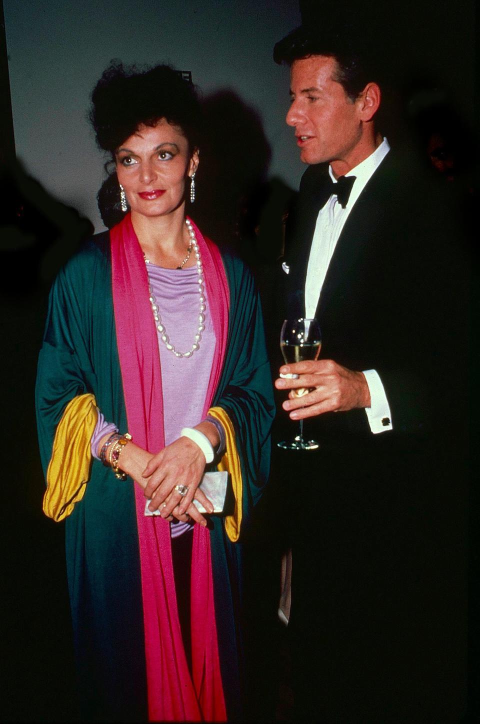 Diane von Furstenberg and Calvin Klein at the 1988 Met Gala.