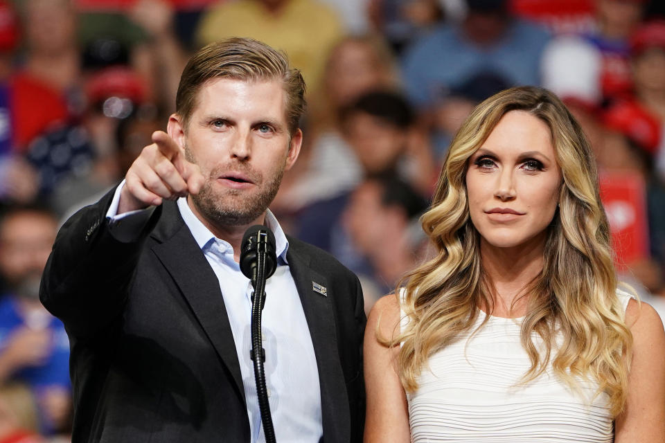 Lara Trump (pictured with husband Eric Trump in 2019) objects to Joe Biden's strategy for picking a woman as his running mate. (Photo: REUTERS/Carlo Allegri)