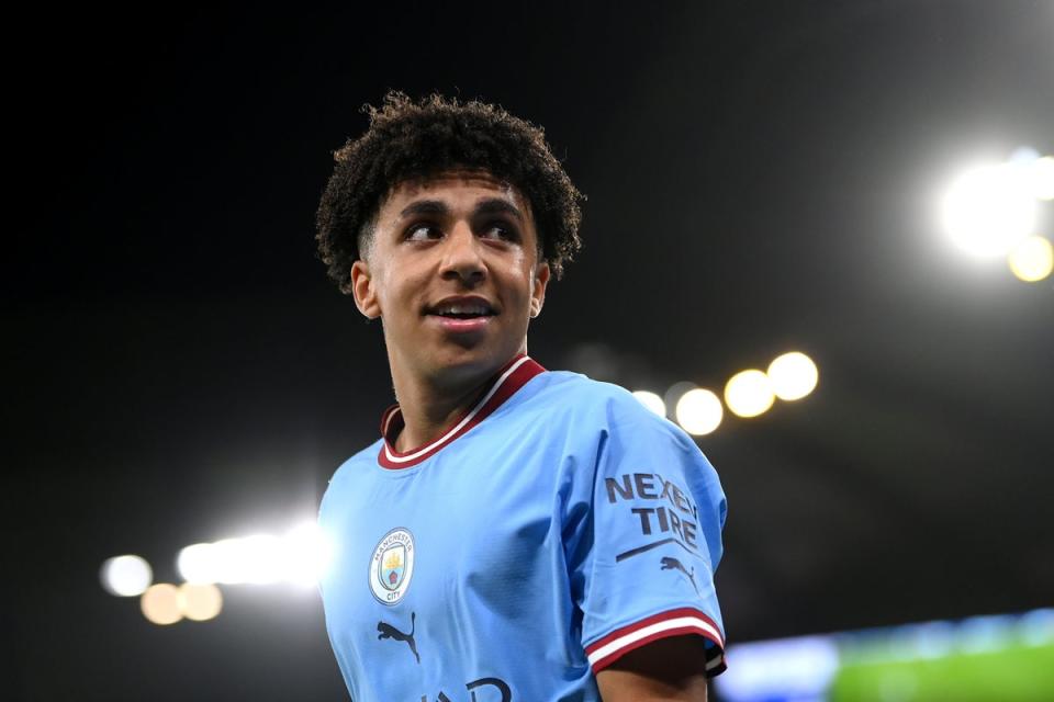 History-maker: Rico Lewis became Manchester City’s youngest ever Champions League goalscorer  (Getty Images)