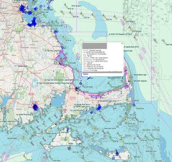 An AIS web-based display shows a tanker speed in excess of 10 knots in the NOAA Cape Cod Bay Seasonal Management Area.