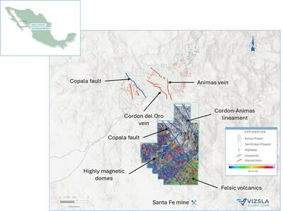 Figure 3. Map showing the San Enrique prospect with high resolution aero-mag overlain on top of the LiDAR terrain model. (CNW Group/Vizsla Silver Corp.)