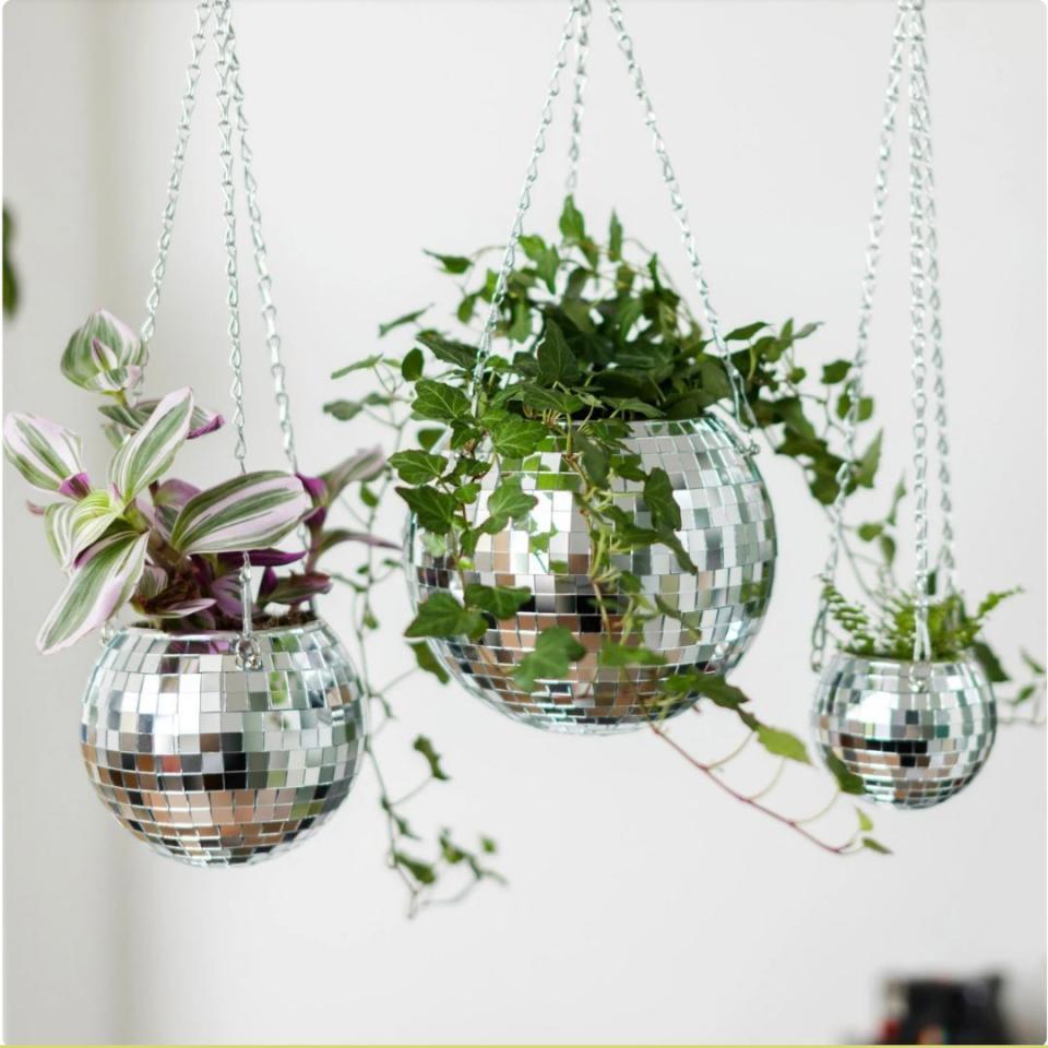 Eye-catching and fun, this disco ball planter bathes any room in rainbow sparkle whenever the light catches it. It's available in three different sizes and each ball comes with a chain so it's ready to hang.You can buy this disco ball planter from Etsy for around $29.