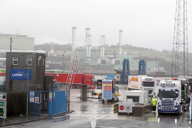 Lorries leaving Larne Port (Brian Lawless/PA)