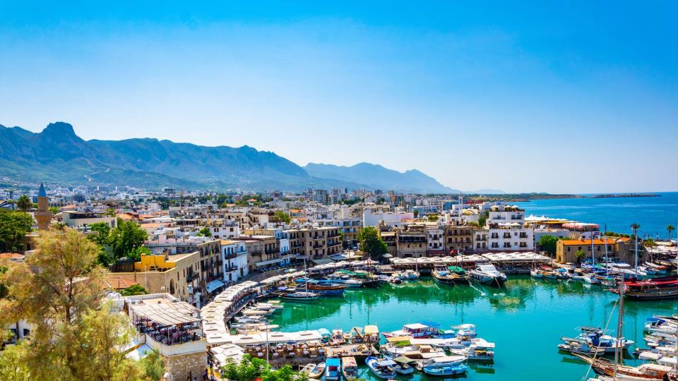 View of a port in Kyrenia/Girne during a sunny summer day, Cyprus