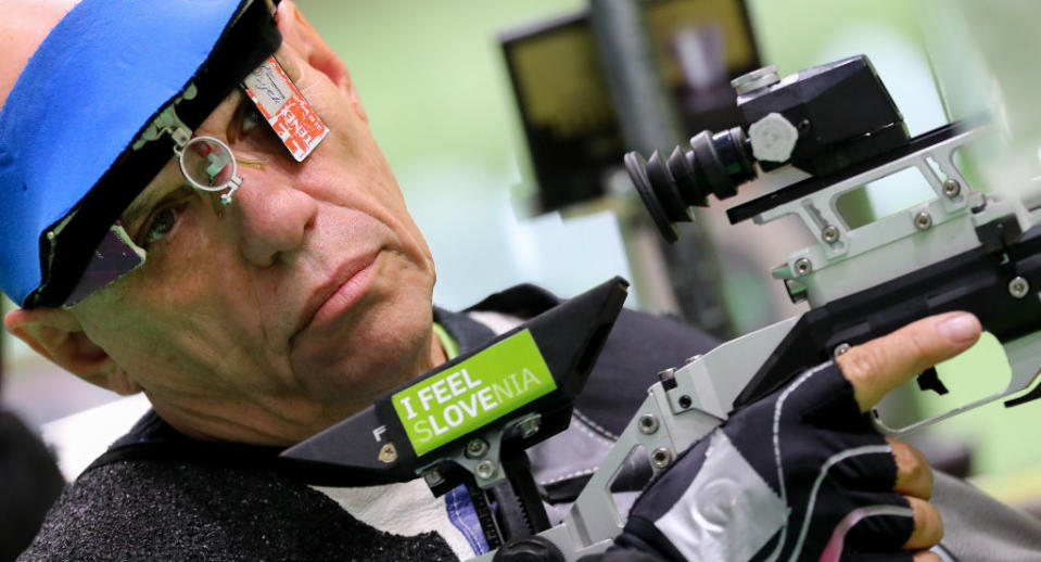 Franc Pinter preparing for the archery competition at the 2016 Rio Paralympics