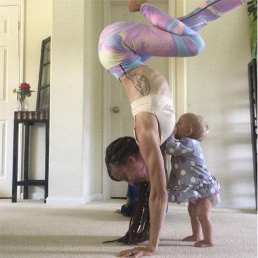 Mum's incredible breastfeeding yoga photos