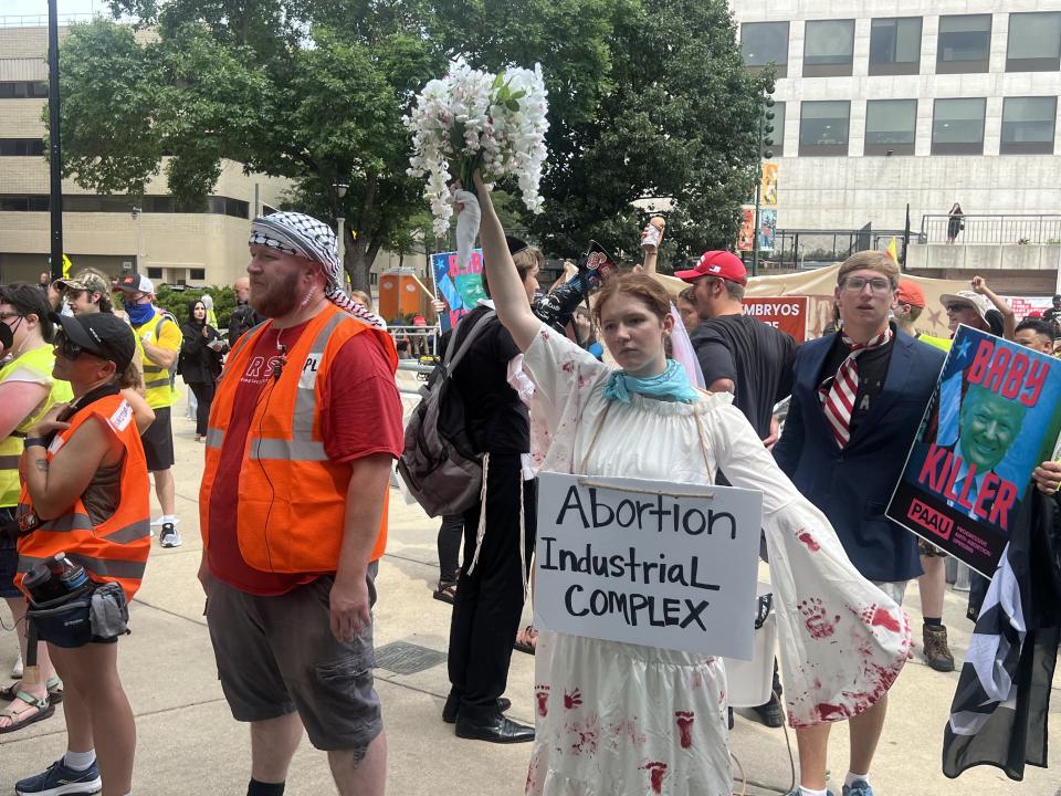 Progressive Anti-Abortion Uprising, an anti-abortion group, is demonstrating in Red Arrow Park.