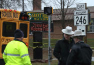 <p>Police stand in front of Great Mills High School after a shooting on March 20, 2018 in Great Mills, Md. (Photo: Mark Wilson/Getty Images) </p>