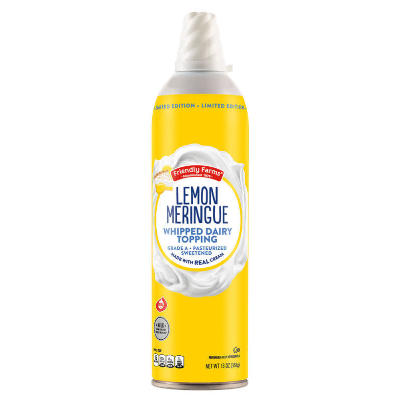 Friendly Farms Flavored Lemon Meringue Whipped Topping<p>Aldi</p>