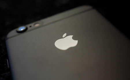 Details are pictured on the backside of an Apple Iphone 6 on a table in a restaurant in Hanau, Germany, April 10, 2016. REUTERS/Kai Pfaffenbach