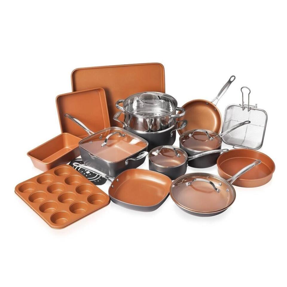 With over 100 reviews, this cookware set from Gotham Steel has everything you'll need to be chef in your own kitchen. And if you're looking to fulfill some of your "Great British Baking Show" fantasies of avoiding soggy bottoms, you're in luck: this set comes with bakeware like a cupcake tin. <a href="https://fave.co/32FpPKd" target="_blank" rel="noopener noreferrer"><strong>Originally $400, get it at Overstock for $160</strong></a>.&nbsp;