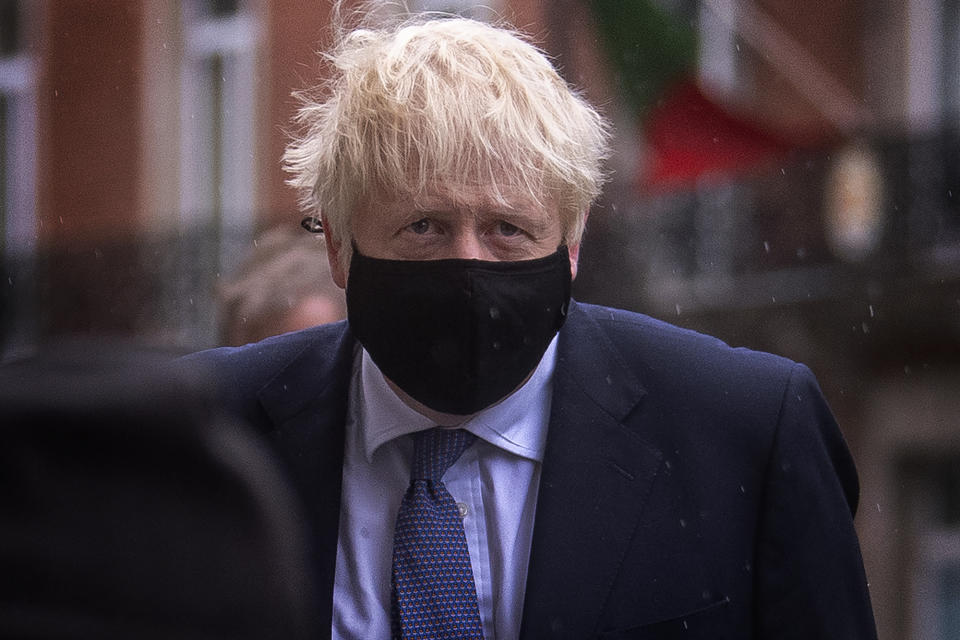 Prime Minister Boris Johnson arrives at BBC Broadcasting House in London to appear on the Andrew Marr show. (Photo by Victoria Jones/PA Images via Getty Images)