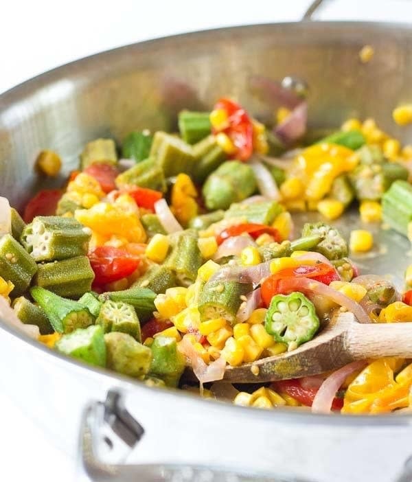 Okra Succotash in a pot