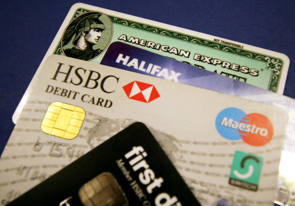 A generic picture of a some credit cards and debit cards. BANKG REUTERS/Catherine Benson  CRB