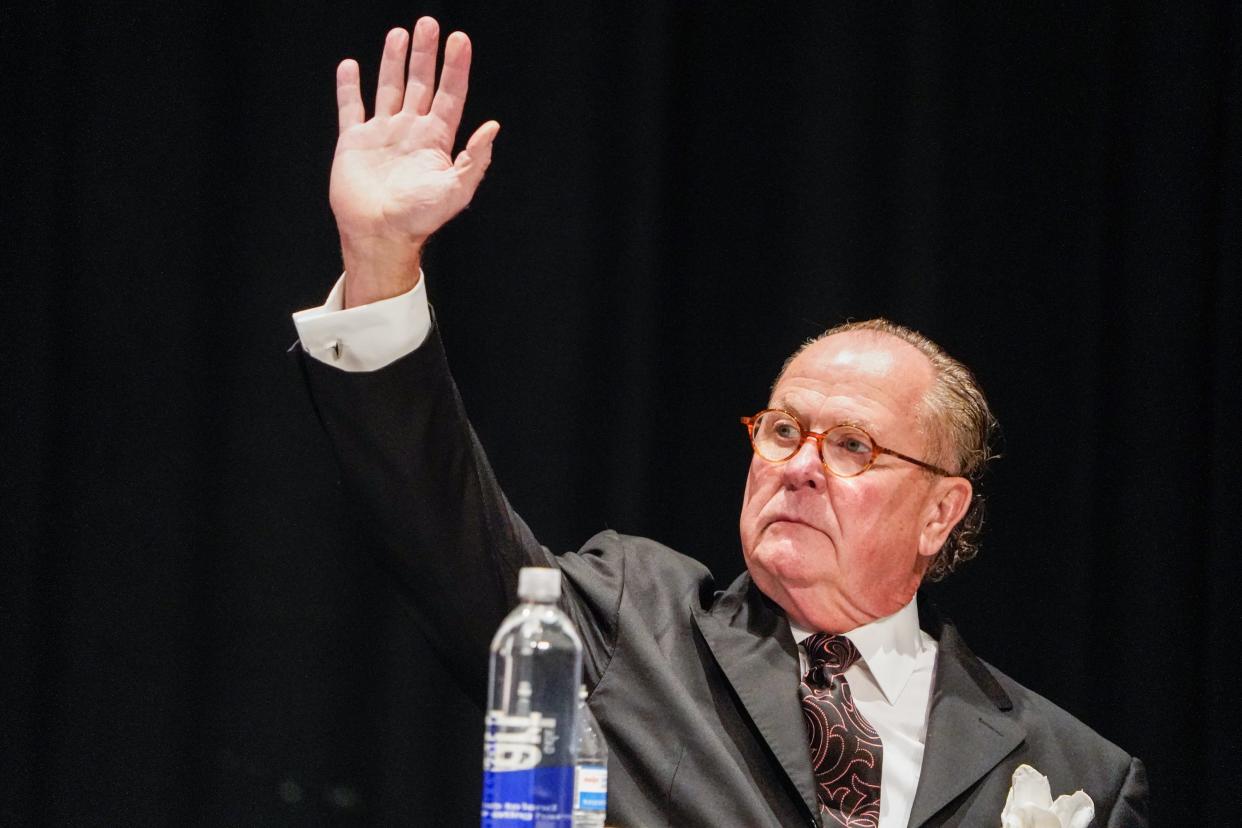 Patrick Malayter attends a League of Women Voters forum on Thursday, April 4, 2024, at Anderson High School Auditorium in Anderson Ind. The forum included Republican and Democratic candidates running for the 5th Congressional District.