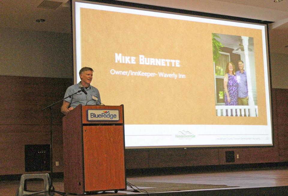 David Burnette, owner of the Waverly Inn, speaks at the Henderson County Tourism Conference on Feb. 23 at Blue Ridge Community College.